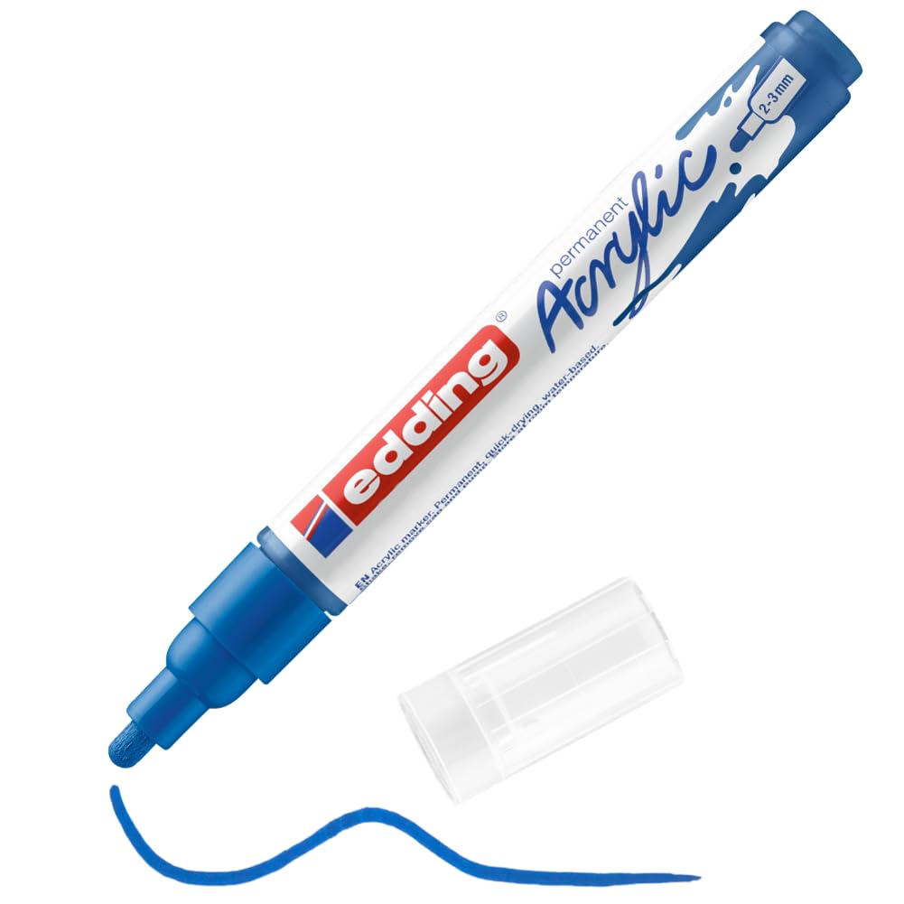 edding 5100 acrylic marker medium - blue - 1 waterproof acrylic paint marker - round tip 2-3mm - acrylic paint pens for drawing on canvas, art paper and wood - acrylic markers for pebbles