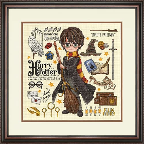 Dimensions 70-35416 Magical Design Harry Potter Counted Cross Stitch Kit For Beginners, 11" X 11", 14 Cnt. Ivory Aida, 4Pcs #TOP4