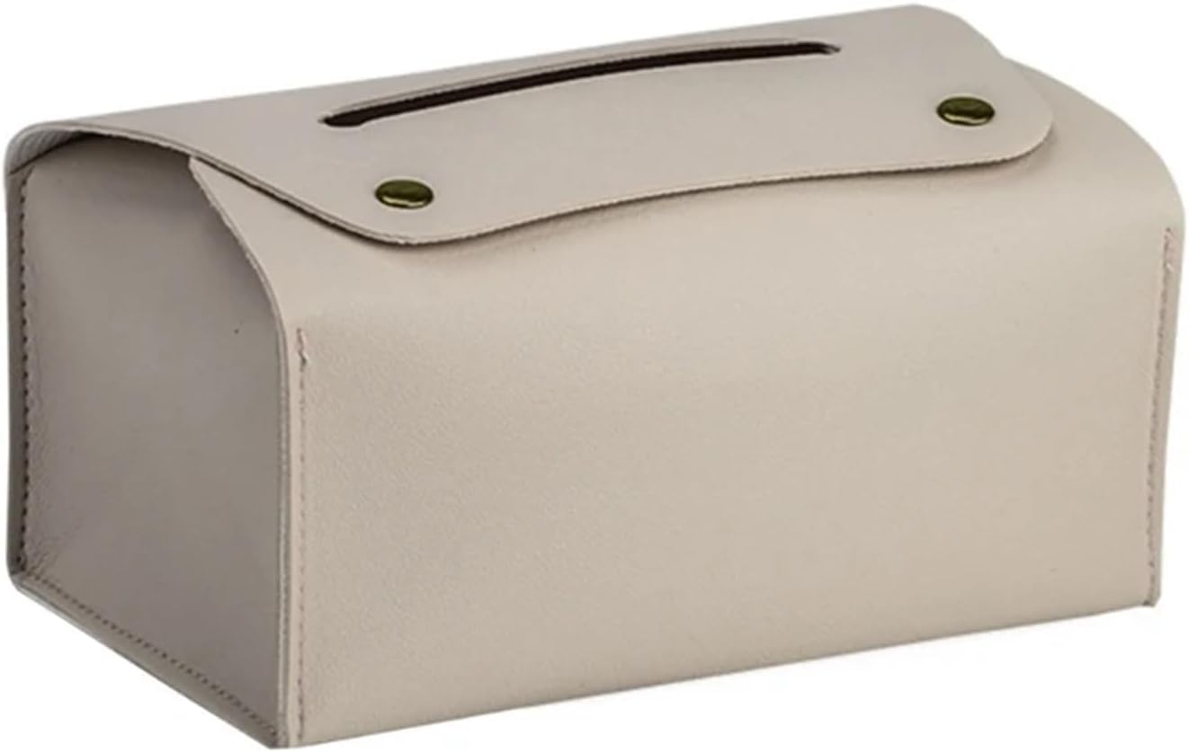 Tissue Box Cover Holder, Leather Tissue Box Rectangular Napkin Dispenser Rack Paper Towel Container(Cream)