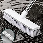 2-in-1 Bathroom Cleaning Brush with Wiper – Bathroom Cleaning Brush Long Handle 180° Rotate Toilet Brush Bathroom Tiles Cleaning, Wiper Floor Scrub for Kitchen Bathroom Cleaning – White