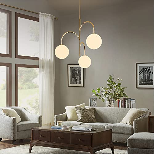 Flyrose Mid Century Modern 3-Light Milk Glass Globe Chandelier Brass Gold Pendant Light Fixture Industrial Iron Ceiling Light Fixture For Kitchen Island Bedroom #TOP7
