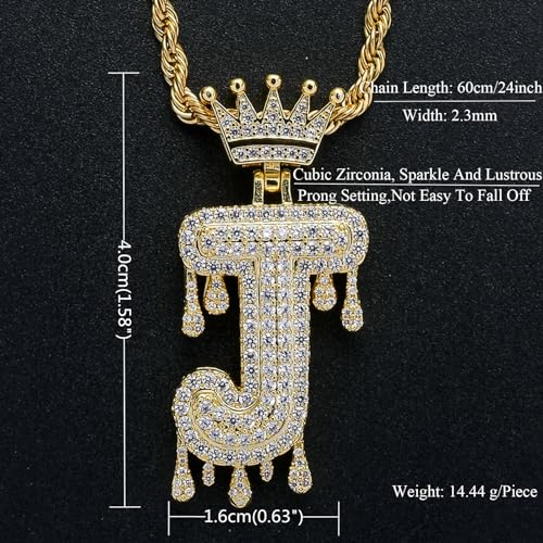 Initial Necklace for Men Women,Crown Letter Pendant with 24 Inch Chain,Cubic Zirconia Capital Monogram Pendant Necklace Jewelry Gift2