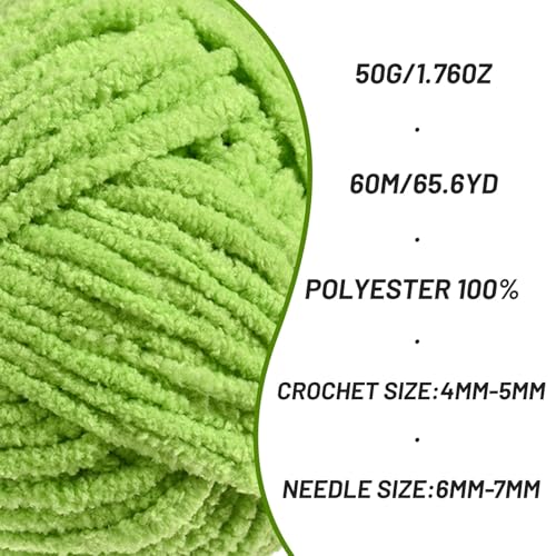 Image of 4 Packs Plush Chenille Chunky Crochet Yarn - Baby Yarn for Crocheting Soft - Velvet Yarns Knitting for Blankets Crafts - Fluffy Amigurumi Yarns 200g /262.5yds (4 Grass Green)