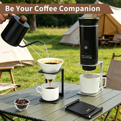 Image of Pour Over Coffee Maker Stand,Foldable Portable Electric Espresso Machine Stand for outin,Holder for Coffee Grinder,Universal Dripper,V60 Dripper,Travel Coffee Maker, Press Square&Black