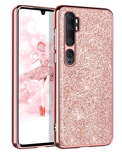 BENTOBEN Funda Xiaomi Mi Note 10, Carcasa Xiaomi Mi Note 10 Pro Purpurina Cover Ultra Delgada Brillante Resistente Silicona PC Protectora AntiGolpes para Xiaomi Mi Note 10/Note 10 Pro 6.47‘’-Oro Rosa
