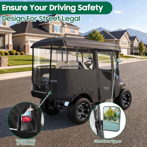 10L0L 4 Passenger Golf Cart Enclosure for Club Car Precedent/Onward-94.5'' Extended Roof with Security Side Mirror Openings,600D Waterproof Portable Golf Cart Rain Cover Driving Enclosure - image 5