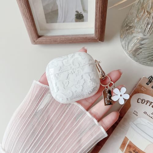 Image of MINSCOSE for AirPods 4 Clear Case,Cute Lace Flower Pattern Design with Trendy Keychain,Soft TPU Protective Shockproof Cover with Cleaner Kit for Girls Women for AirPods 4-White