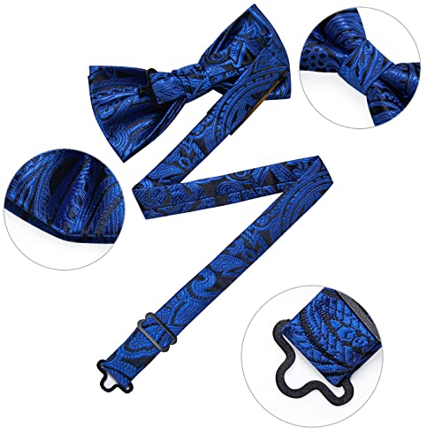 Image of DiBanGu Pre-Tied Bow Ties for Men Silk Adjustable Tuxedo Bowties Pocket Square Cufflinks Set with Lapel Pin Jacquard Woven