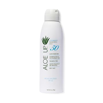 Aloe Up White Collection SPF 50 Sunscreen Spray Mist for Face & Body with Aloe Vera Gel, Water Resistant up to 80 Minutes, Non Greasy, Fast Absorbing, Coco Mango 5.5 oz