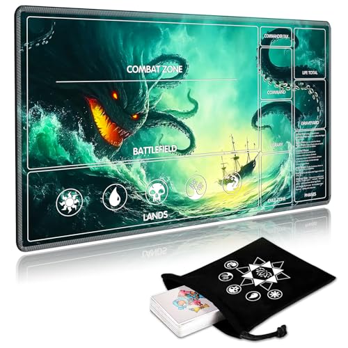 Image of for MTG Playmat with Card Storage Bag,Non-Slip Rubber Base & Smooth Surface 35.4x19.7in,Beginner-Friendly Magic Mat for Commander Deck,Sea Monsters