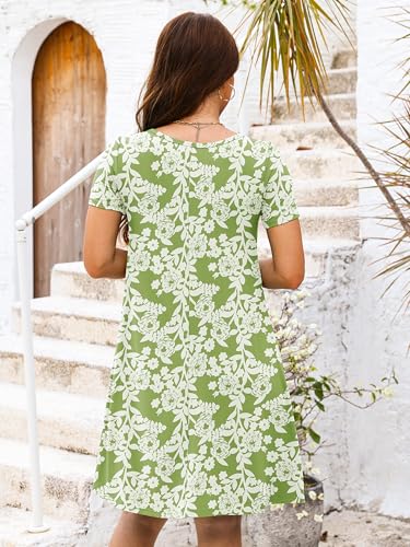 Image of Heymoments Women's Short Sleeve Crewneck Sundress Summer Casual A-Line Beach Dress with Pockets S-2XL