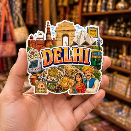 Image of Zesta Wooden Fridge Magnets Set | Refrigerator Decor Magnets for Kitchen | India Souvenir Fridge Magnet Collection | Wooden Magnet for Fridge Door Decoration (Delhi)