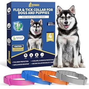 4 Pack Flea Collar for Dogs, 8 Months Flea and Tick Collar for Dogs Puppies, Flea and Tick Prevention for Dogs, Adjustable Waterproof Dog Flea Collar, Dog Flea Tick Treatment-Pink Black Orange Gray