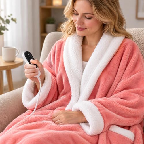 USB Electric Wearable Blanket Portable Fast Heated Robes for Women 69x50'' | Auto Shut-Off, Overheat Protection, Heated Blanket for Body Warmers Winter Flannel Womens Robe for Home Office Essencials - image 5