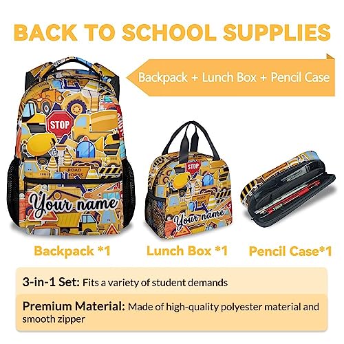Personalized Boys Backpack, Kids Backpacks Set for School, Construction Truck Bookbag for Elementary Preschool Kindergarten, Toddler School Bag with Lunch Box3