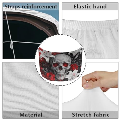 Image of Skull Car Hood Cover, Gothic Iris Bloody Skeleton Washable Elastic Auto Hood Protector Stretchable Polyester Fabric, Flower Skeleton Car Bonnet All-Season Protection