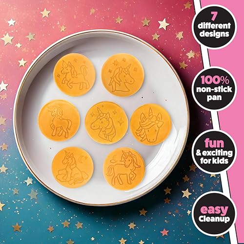 Image of Unicorn Mini Pancake Pan - Make 7 Unique Flapjack Unicorns, Nonstick Pan Cake Maker Griddle for Breakfast Fun & Easy Cleanup | Nonstick Pan Cake Maker Griddle for Breakfast Fun, Easy Cleanup, Long Handle, Girls Magical Dessert Treat, Gift for Kid Party