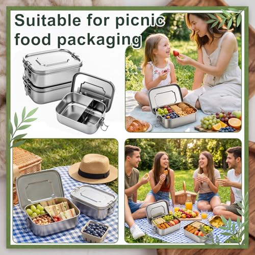 Image of Funnymoom 4 Pcs Stainless Steel Bento Lunch Box, 3 Compartment