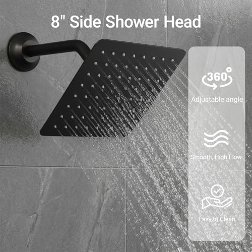 Sistema de Ducha Doble Matte Black con Cabezal de 12" y 8" | Grifería de Ducha con Visualizador de Temperatura y Combo de Ducha Manual, 3 Funciones miniatura 3