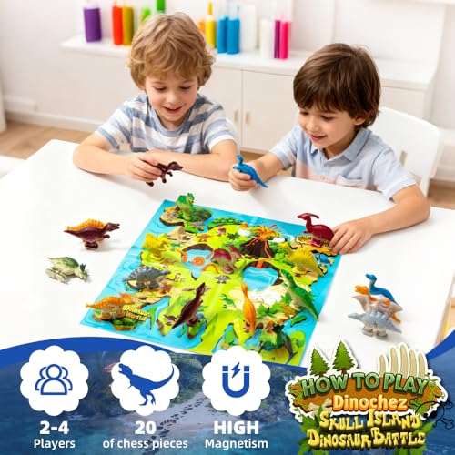 Juego de Ajedrez Magnético con Dinosaurios, Juego de Piedras Magnéticas (incluye 20 dinosaurios magnéticos, tapete de juego exquisito y bolsa de viaje), Juego Magnético para Regalo, Familia, Fiesta, Viaje y Acampada - Juegos de Estrategia y Rompecabezas miniatura 2