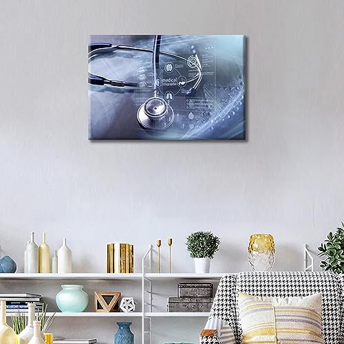 Image of 1 Panels Stethoscope and Medical Framed Wall Art Modern Medicine Cardiology Concept Posters & Prints Wall Art for Living Room Giclee Wooden Framed Gallery-Wrapped Ready to Hang (12 inch Wx18 H)