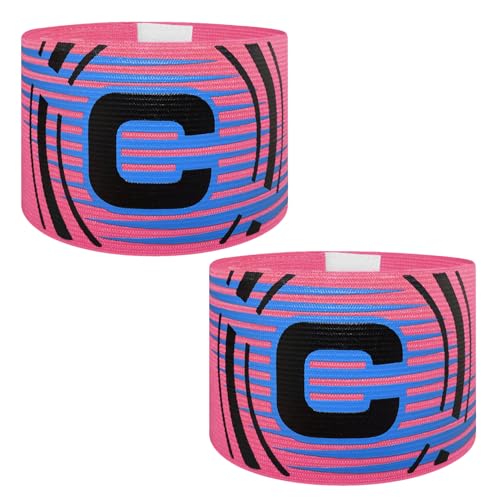 Ynaize Soccer Captain Armband, 2Pcs Captain Armbands Elastic Protective Arm Badge Adjustable Football Basketball Player Bands-Pink