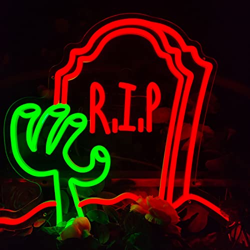 Doymeille R.i.p Halloween Neon Signs, Scary Zombie Hand Tombstones Halloween Led Neon Light Sign Decorations Indoor Outdoor For Halloween Party Haunted House Bedroom Lawn Yard Decor #TOP9
