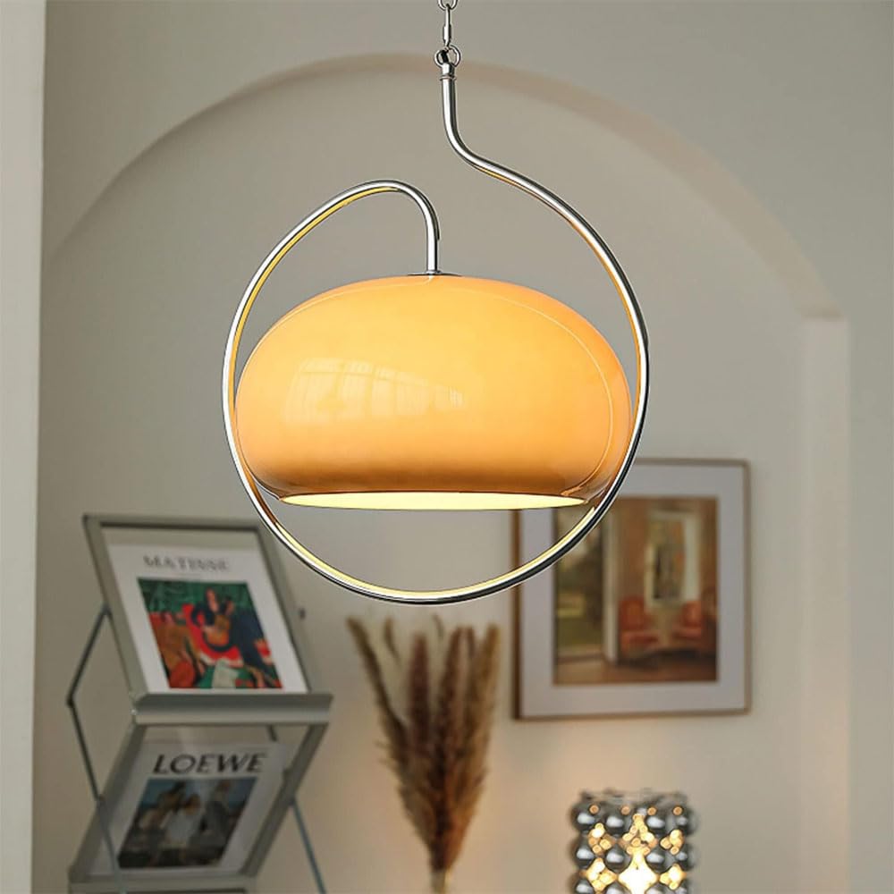 Lustre pour salle à manger en finition nickel brossé et verre soufflé français