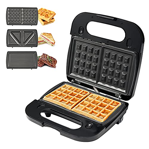 Sandwich Maker, Waffle Maker, Electric Grill, 3-In-1 Detachable Non-stick Coating, Easy to Storage and Clean, LED Indicator Lights, Anti-Skid Feet