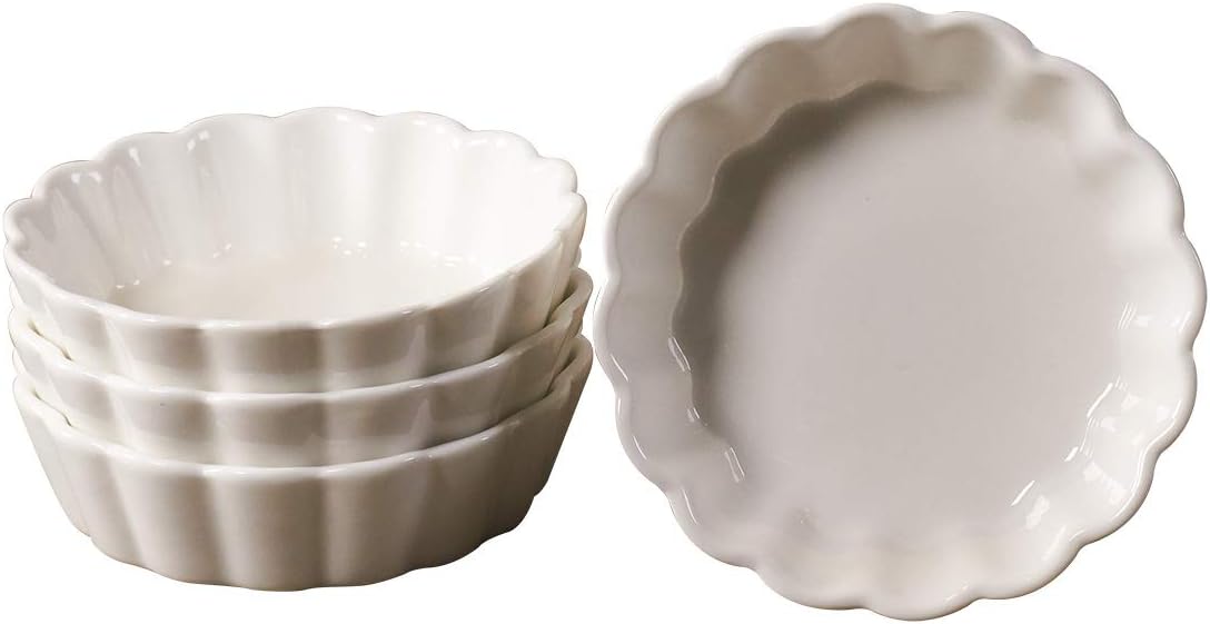 Ciroa Mini Fluted Quiche Dishes Set of 4 5 Inch White Ceramic 'Essentials' Tart Plates