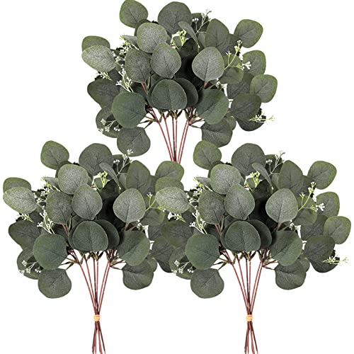 Adeeing 18pcs Artificial Eucalyptus Leaves Stems with White Seeds,Eucalyptus Leaves Faux Branches,Silver Dollar Eucalyptus Leaves,Greenery Plants for Wedding Bouquet Centerpiece Home Decor