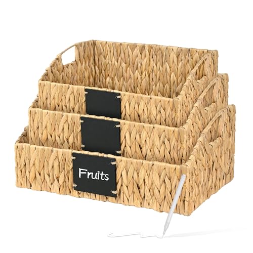 Woven Kitchen Basket for Organizing, Storage Bins for Shelf | Handwoven Wicker Basket with Built-in Handles, Laundryroom Organization Pantry Organizers and Storage for Snack Cans