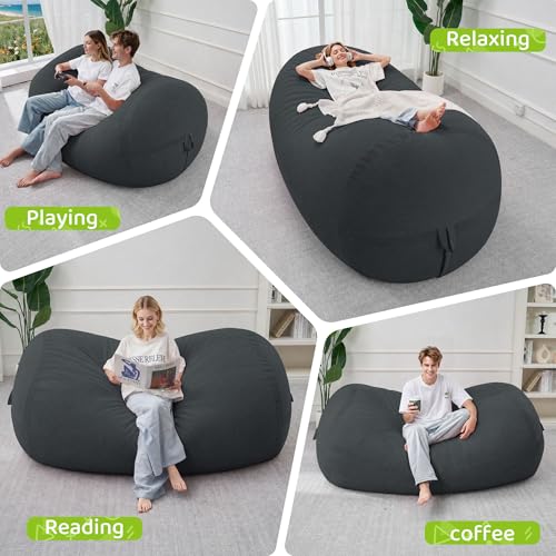 Image of 6FT Bean Bag Chair 6'Giant Bean Bag Chairs with Adults, Large Beanbag Chair | Bean bag Lounger with Machine Washable Cover Fine Corduroy Fabric, Comfy Chairs for Living Room Bedroom Dorm, Darkgrey