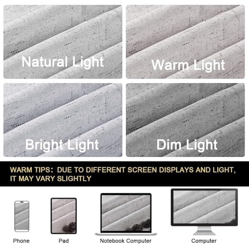 Image of PrinceDeco Linen Texture Curtains Full Blackout Curtains 90 inch Long 2 Panels Set Anti-Rust Grommet Grey Linen Curtains Vertical Drapes Privacy for Bedroom Living Room,52 X 90 Inch, Glacier Grey