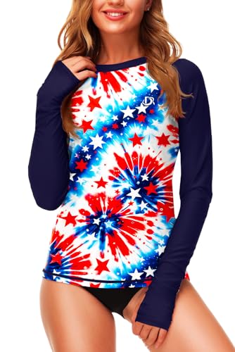 Image of Deerose Womens Gradient Rash Guard UPF 50+ Swim Shirts Surfing Top with Thumb Hole