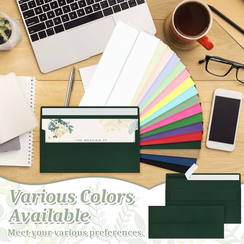 Image of 200 Pcs #10 Dark Green Envelopes Letter Size Self Seal, Business Envelopes