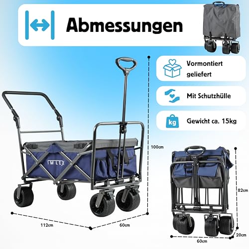 IMLEX Bollerwagen IM-4275 Faltbarer Bollerwagen mit Schiebegriff (Mitternachtblau) – Bild 5