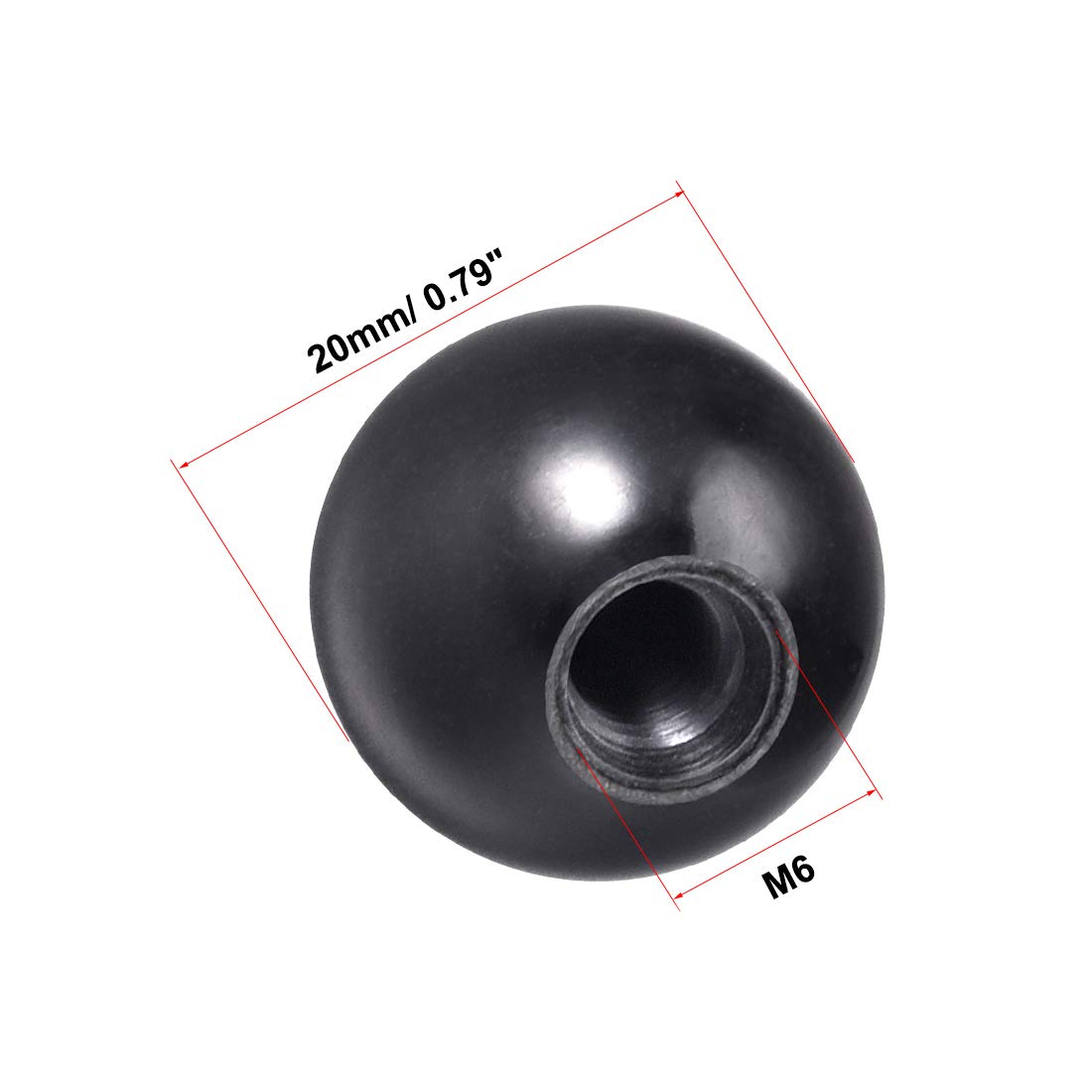Pomo Esférico Sourcing Map - 2 Unidades, M6 Rosca Hembra, 20mm Diámetro, Termoestable, Negro