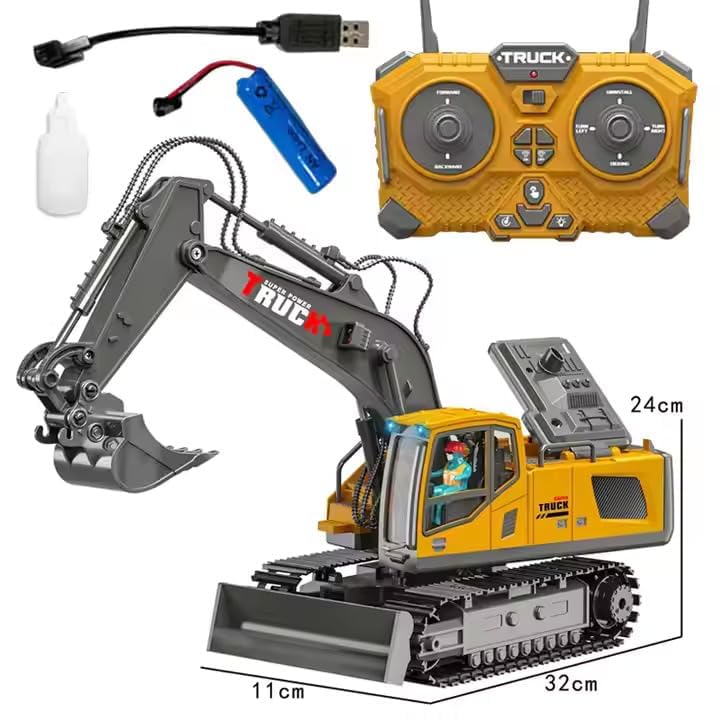 Image of Magicwand 1:24 Scale Die-Cast Multi-Channel Excavator Bulldozer Crane with Working Lights & Smoke【Pack of 1】
