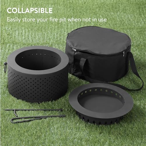 Navaris Feuerschale aus Gusseisen rauchfrei - smokeless Fire Pit Bonfire - rauchfreier Feuerkorb mit Schürhaken - klappbare Feuerschale für Camping Garten Picknick – Bild 4