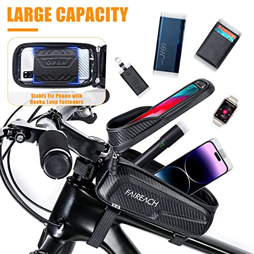 Faireach Bolsa Bici con Soporte para Telefono Móvil, Soporte Movil Bicicleta, Bolso Bicicleta Impermeable y con Ventana para Pantalla Táctil, para iPhone, Samsung y Otros Smartphones de hasta 6,8''