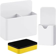 2 Pieces Magnetic Pen Holder, Magnetic Pen Holder, Magnetic Pen Holder with Whiteboard Eraser, for Refrigerator, Lockers, Magnetic Surface, Whiteboard (White)