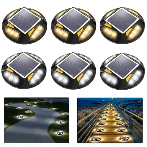 Solar Deck Lights Driveway Dock Lights 6 Pack, 2 Colors In 1 Solar Powered Pathway Light Outdoor Waterproof Withstand Voltage Marine Marker Step Lights For Sidewalk Walkway Yard(Warm/Cool White) #TOP25