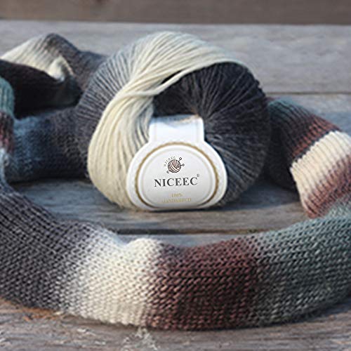 Image of NICEEC 2 Skeins Rainbow Soft Yarn 100% Wool Gradient Multi Color Yarn for Crocheting Knit Total Length 180mx2(196ydsx2,50gx2)-25