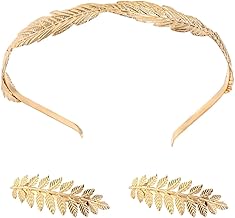 LEEQ Golden Laurel Wreath - Hair Pins, Greek Roman Headband Hair Crown Women's Accessories, Bridal Headpiece for Wedding Leaf Headband Crown Travel, Photography, 3 Pieces