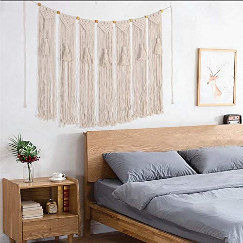 Cokeymove Tapiz Colgante De Pared De Macramé Boho Decoración Cuerda De Algodón Hecha A Mano para Dormitorio Sala De Estar Galería Decoración para El Hogar, 75X95 Cm (Beige)