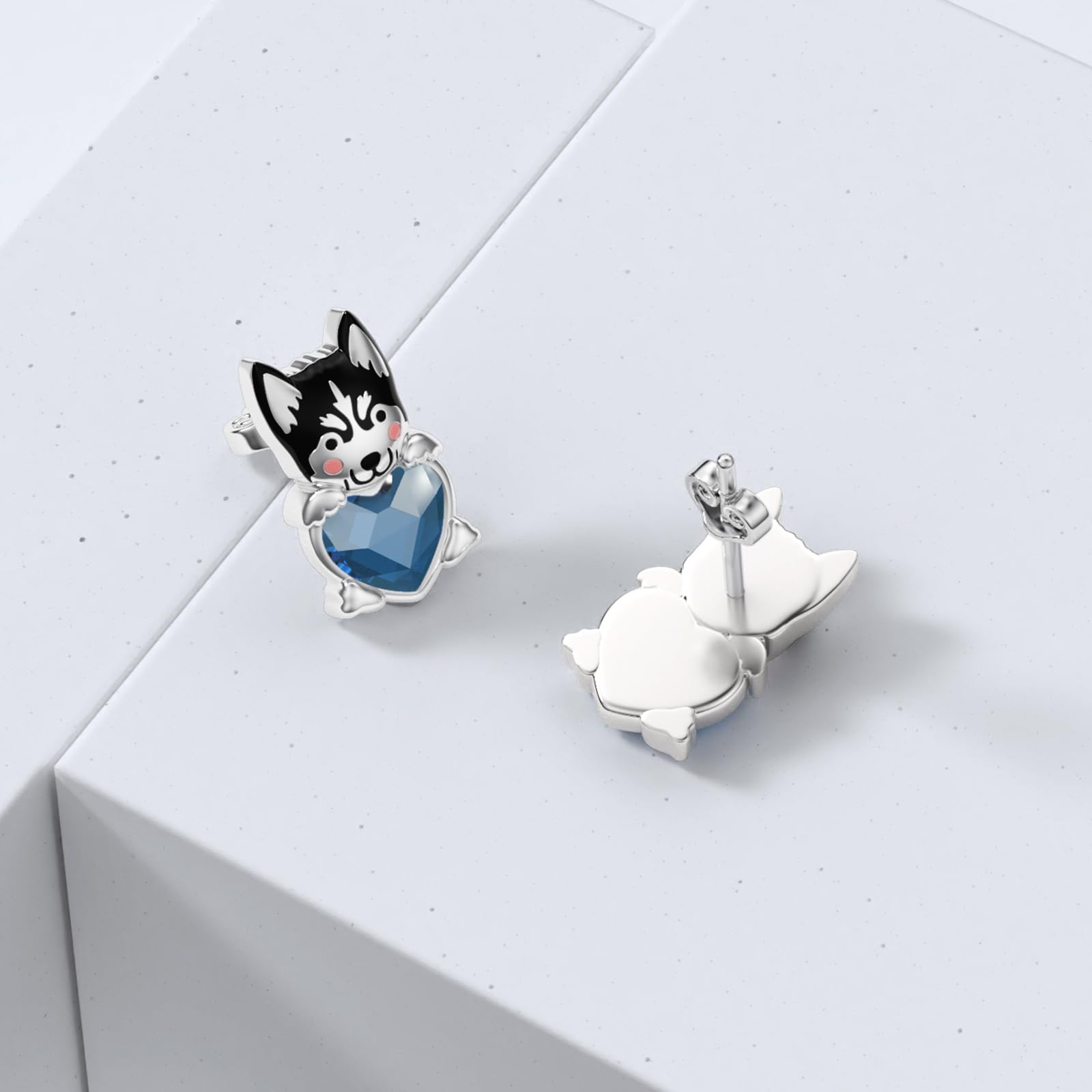 Hunde Ohrringe 925 Sterling Silber Schneehund/Schäferhund/Hund Chihuahua/Bichon Frisé/Schäferhund/Französische Bulldogge Ohrstecker Blauer Kristall Hunde Schmuck Geschenke für Damen Mädchen