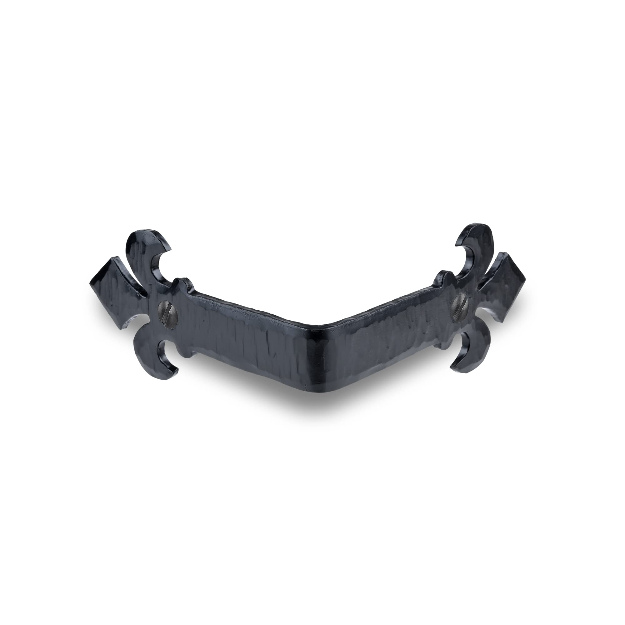 4 Pack | 3.5" Hand Forged Iron Decorative Corner Protector Angle Guard Bracket | Fleur De Lis Series by Borderland Rustic Hardware | Black Finish | for Tables, Chests, Benches, & Furniture