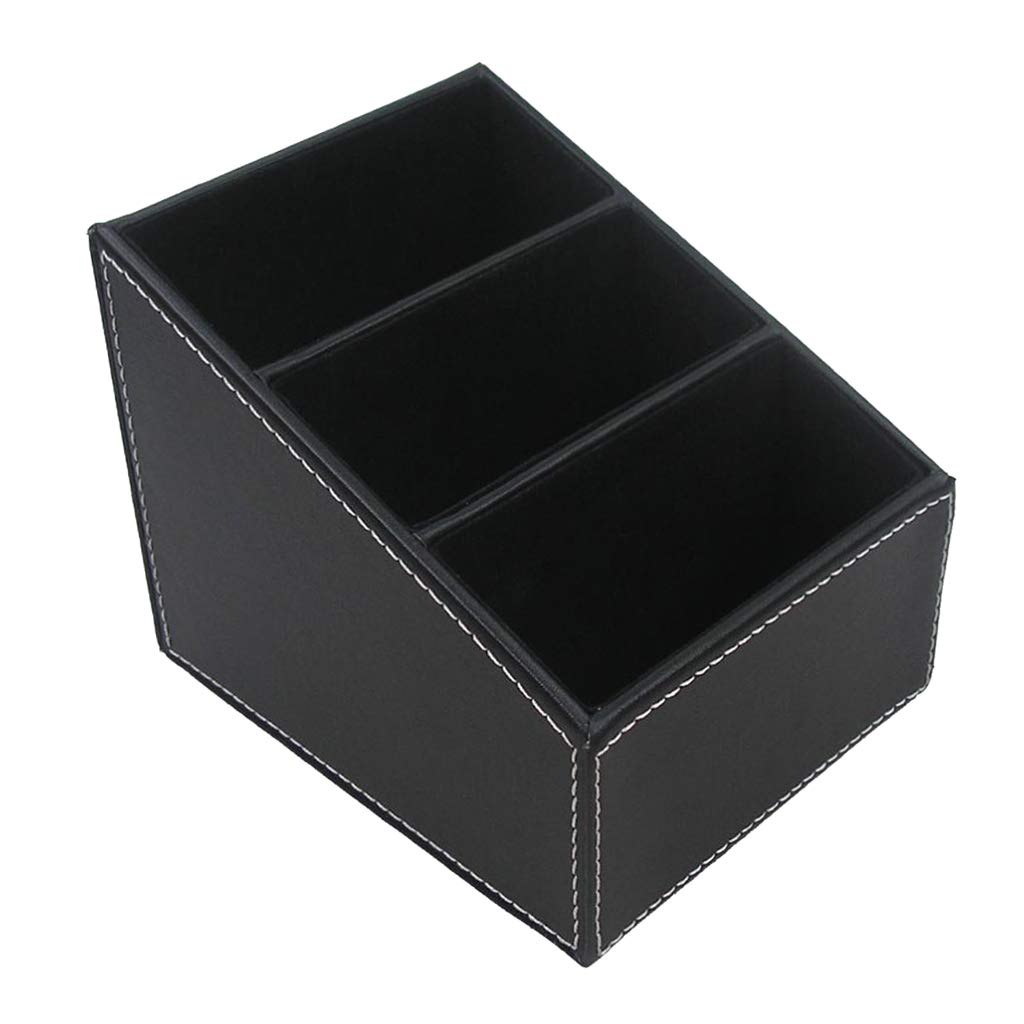 WOVEBIUS PU Desk Organizer Phone Remote Control Holder Stationery Storage Boxes Black