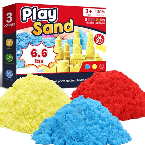 FURWEY 6.6lbs Play Sand Mixed Packaging of 3-Color Sensory Sand Suitable for Children to Shaping Squeezing and SculptingWithout Molds